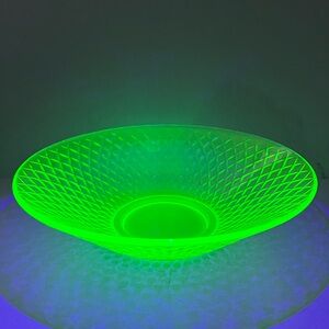 9.75” Uranium Glass Diamond Press Fruit Bowl